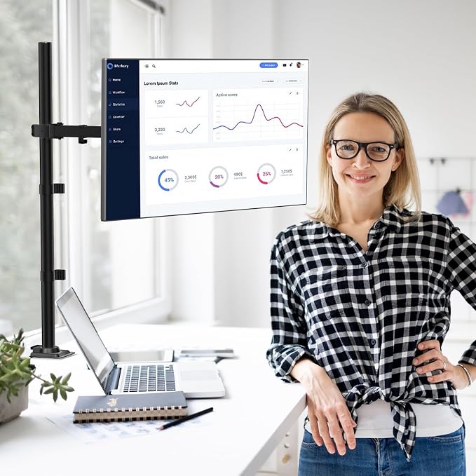 WALI Tall Monitor Arm Mount for Desk for 13-34 inch Screens, 22 lbs per Arm | Single Extra Tall Monitor Mount, Full Motion with Tilt, Swivel, Rotation, VESA Mount 75/100mm,for Office/Home (M001XL), Black - Image 9