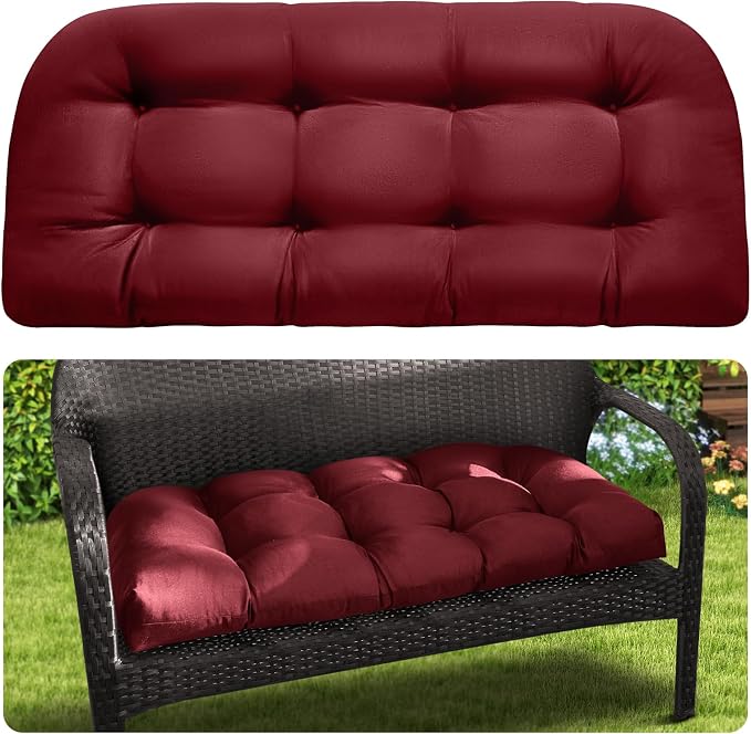 MAGIC ELEPHANT Outdoor Bench Cushion, Memory Foam Loveseat Cushion for Patio Furniture Wicker Chair, Settee Porch Swing Seat Cushion, 44 x 19 Inches (Red) by Magicelephant