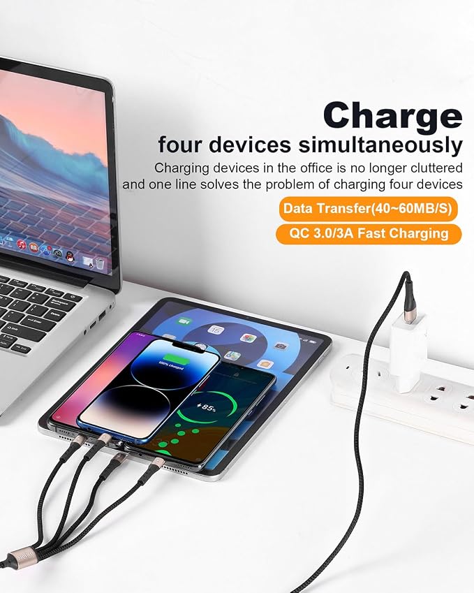 SIQIWO Multi USB C Cable Fast Charging 4FT/2 Pack, 4 in 1 Charger Cord | QC 3.0(3A) USB C Splitter Cable with 4 Type C Ports for iPhone 17/16/15 Series, iPad Air/Pro, Samsung Galaxy S26, Pixel, PS5 - Image 2