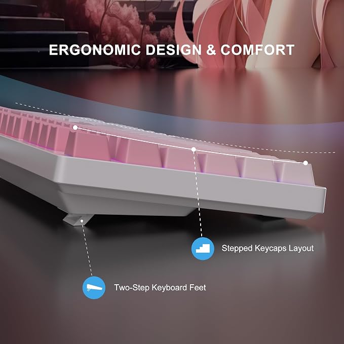 MageGee MK-Storm Mechanical Gaming Keyboard, 104 Keys Wired Light Up Keyboard with Linear Red Switch, RGB Backlit, Side-Printed Keycaps, N-Key Rollover for Laptop, Desktop, PC (Gradient Pink) - Image 6