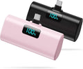 [2-Pack]Portable Charger for iPhone 16/15 Series,5200mAh PD USB C Power Bank Built-in USB-C Connector,Battery Pack Compatible with iPhone 16/16 Plus/16 Pro/16 Pro Max/15 Series,Android (Black+Pink) by HETP