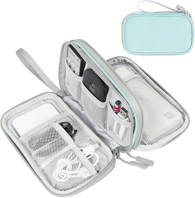 FYY Electronic Organizer, Travel Tech Pouch Bag, Medium, Mint Green | Wrist Strap, Waterproof, Double Layers Portable Electronics Travel Carrying Case for Cord, Charger, Daily Business Trips Use by FYY