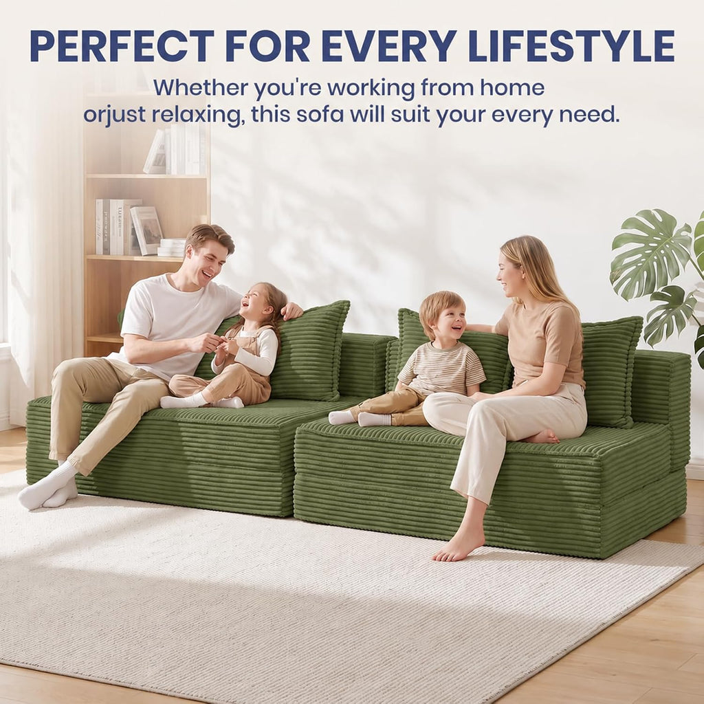 Folding Sofa Bed, 8" Convertible Sleeper Sofa Boneless Couch Fold Out Chair Bed with Pillow, Portable Floor Couch Lounge Sofa for Living Room Bedroom Guest Room (Green, Loveseat) - Image 7