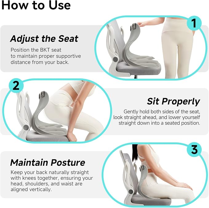 BKT Seat Cushion Chair Ergonomic Office Chair Cushions Lumbar Support for Seat Pillow Ideal for Students Office Workers Nursing Mothers Long Sitting Outdoor Fishing Floor (XL-Silvery Grey) - Image 8