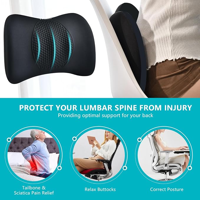 Car Seat Cushion and Back Support for Office Chair Memory Foam Chair Cushions Pressure Relief Seat Pads with Gel Massage Point Lumbar Support Relief Sciatica & Tailbone (Light Black) - Image 8