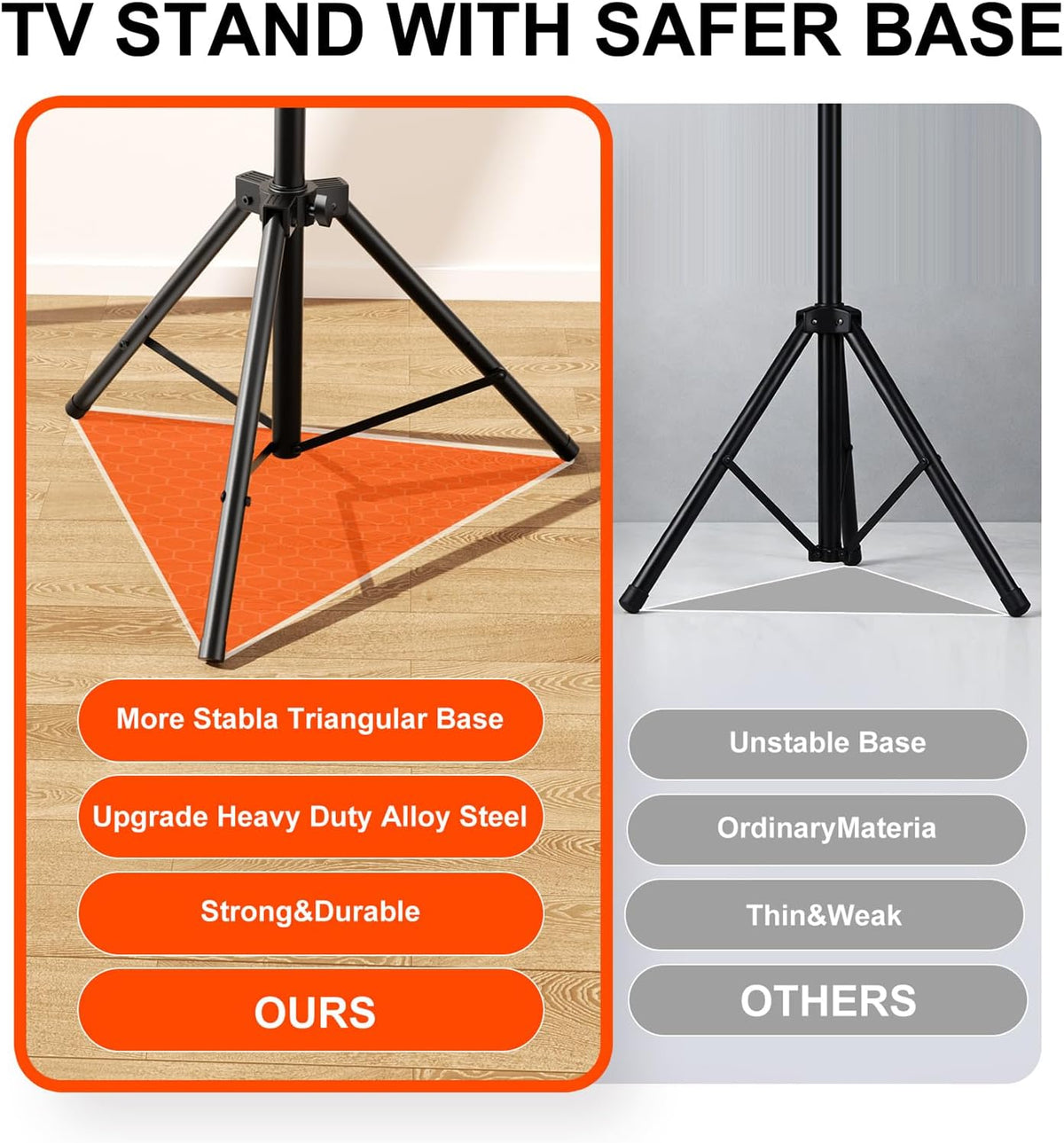 Tripod TV Stand,Outdoor TV Stand for 30-75 inch TVs, Black - Image 4