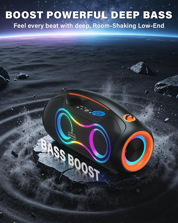 Portable Bluetooth Speaker Wireless, 180W Max Loud Waterproof Speakers, Bass Boost Boom Box for Party and Outdoor, w/2*Subwoofer, 2*Tweeter, DSP, IP65, 24H, TWS, TF, USB, AUX - Image 5