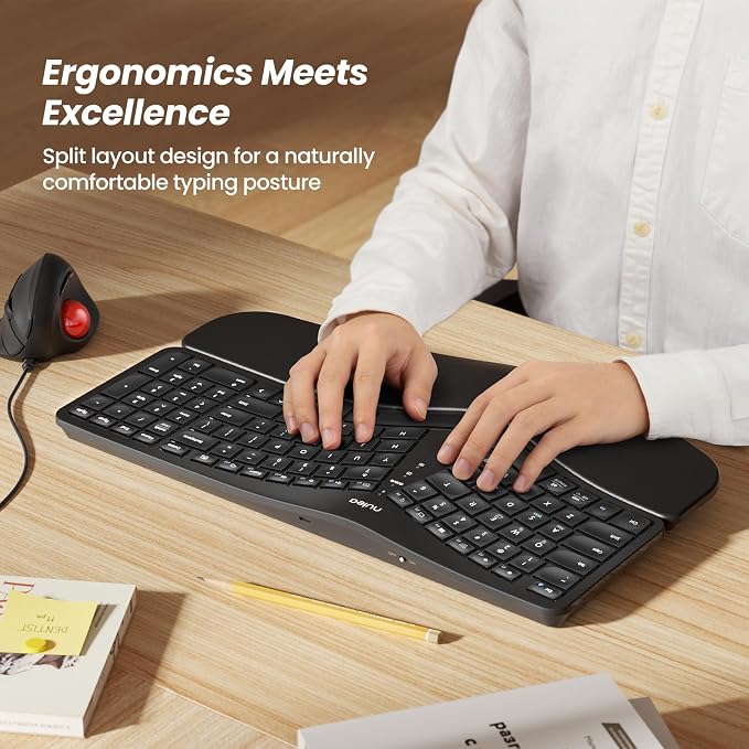 Nulea Wireless Ergonomic Keyboard, Split Keyboard with Cushioned Wrist Rest, Bluetooth and USB Connectivity, USB-C Rechargeable, Compatible with Windows Mac(Black) - Image 2