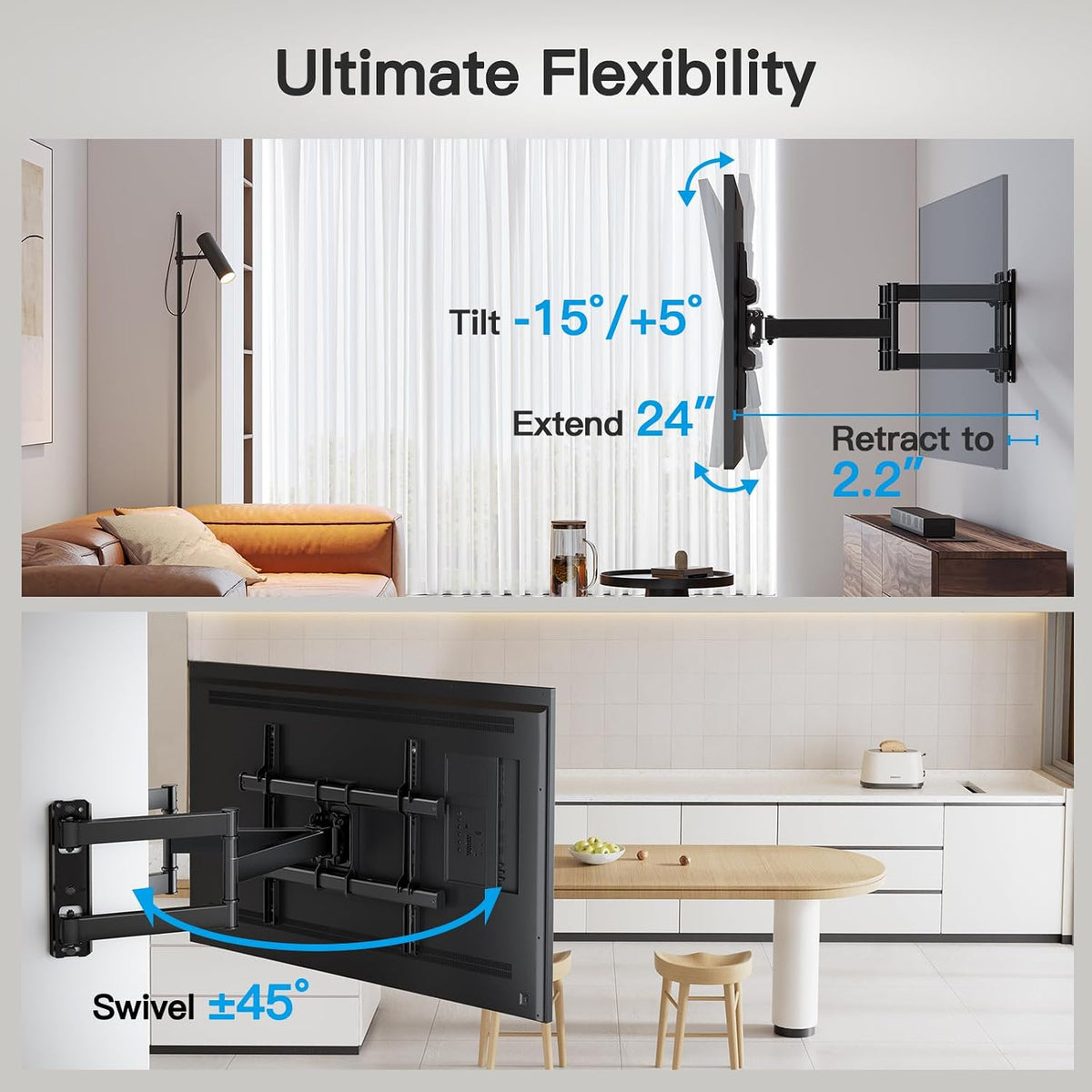 PERLESMITH Corner TV Wall Mount for 26–60 inch TVs up to 99 lbs - Image 4