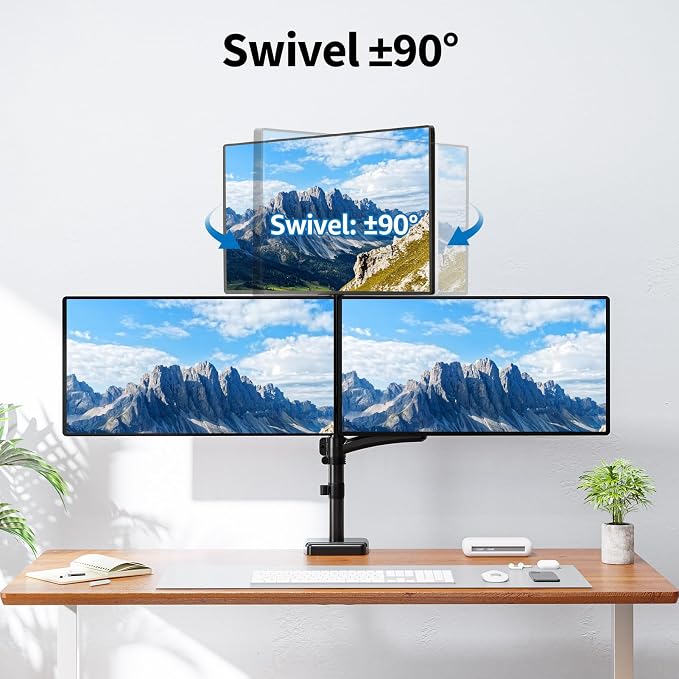 Triple Monitor Mount Fits Max 32" Computer Screen Triple Stand | Holds up to 17.6lbs Each Arm, 3 Monitor Desk Mount, Triple Arm with Tilt Swivel Rotation, VESA Mount 75/100mm - Image 8