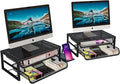 Ekisemio 2-Pack 2-Tier Monitor Stand Riser with Drawer, Metal Computer Desk Organizer for Home Office, Black by Ekisemio