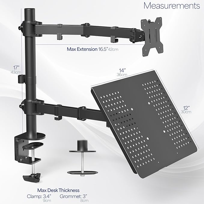 VIVO Black Fully Adjustable 13 to 32 inch Single Computer Monitor and Laptop Desk Mount Combo, Stand with Grommet Option, Fits up to 17 inch Laptops (STAND-V002C) - Image 4
