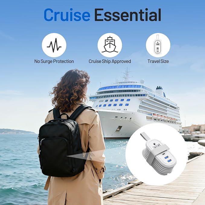 BEVA Travel Power Strip, 2 Outlets 3 USB Ports 4FT Extension Cord, White | 3.4A Fast Charging Travel Extension Cord with USB-C Ports for Cruise Ships, Dorm, Hotel, Travel Essentials - Image 5