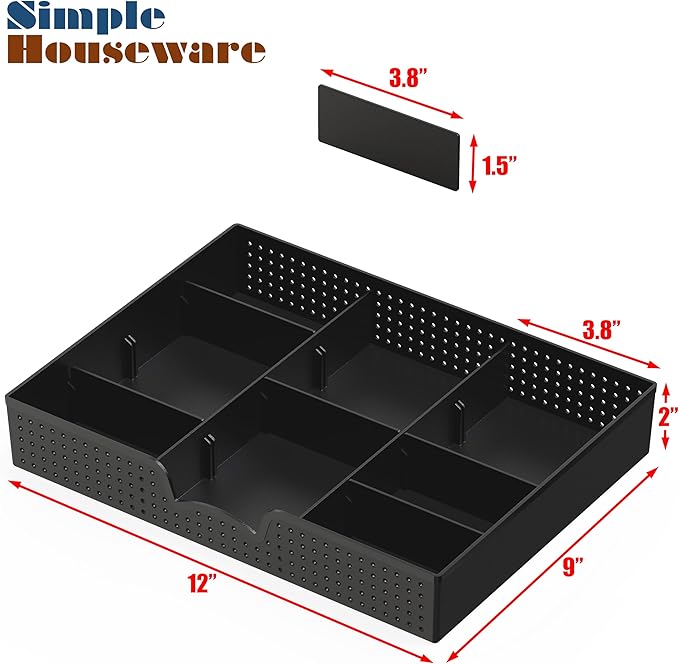 Simple Houseware Drawer Organizer Tray, 9 Compartments, 2-Pack, Black | Adjustable Compartments For Office, Makeup, and Craft Drawer or Desktop Storage - Image 7