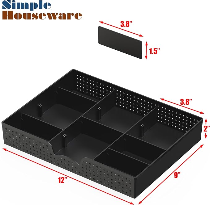 Simple Houseware Drawer Organizer Tray, 9 Adjustable Compartments, Black | For Office, Makeup, and Craft Drawer or Desktop Storage - Image 7