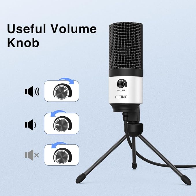 FIFINE K669 White USB Desktop Microphone for Recording, Online Meeting | Podcast Condenser Mic for Computer, Volume Knob, Metal Tripod Stand, Voice-Over, Vocals, Home Studio, YouTube - Image 4