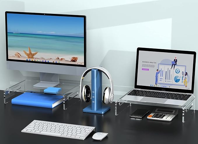 Zimilar 2 Pack Monitor Stand Riser, Acrylic Monitor Stand for Computer | Laptop, Printer, Notebook, Premium Clear Laptop Stand Acrylic Monitor Riser for Home Office, Monitor Stands for 2 Monitors - Image 3