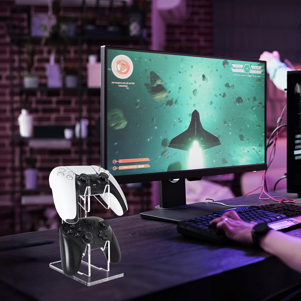 FYY Game Controller Holder 2 Pack - 2 Tiers Universal Dual Controller Stand Headphone Holder, Acrylic Clear Controller Display Stand Compatible with Nintendo Switch Xbox PS5 PS4 - Image 2