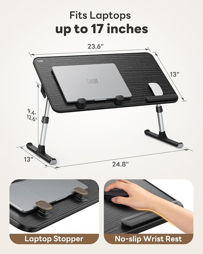 Laptop Desk for Bed, SAIJI Lap Desks Bed Trays for Eating Writing | 5 Heights, 4 Angles, Stable Folding Table for Bed Sofa Desk, Suitable for Laptops up to 17 Inches (60 x 33 cm Black) - Image 6