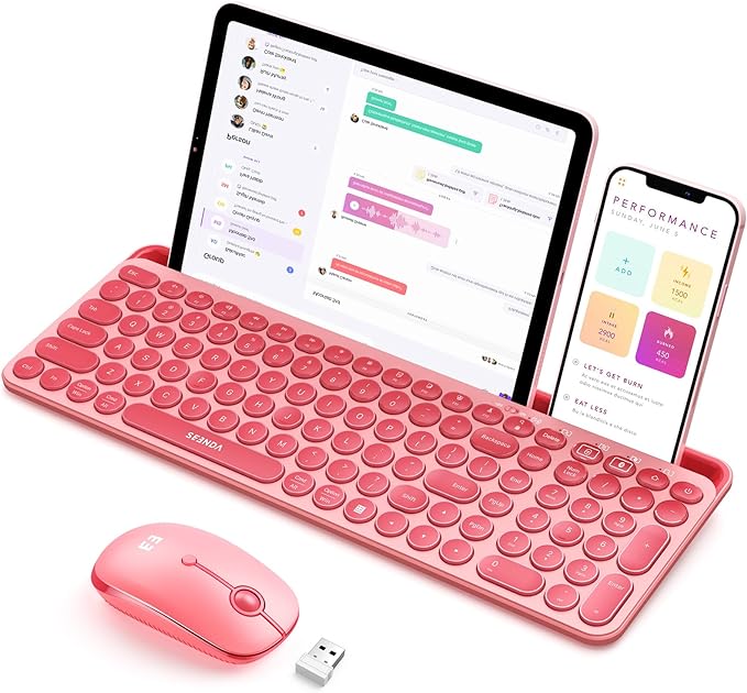 seenda CTU-301 Bluetooth Keyboard and Mouse Combo for iPad,Coral Pink | Bluetooth+2.4G combo with tablet holder, full-size keys and quiet clicks for iPad, iPhone, Mac, Windows and Android. by seenda-JustBeYourself