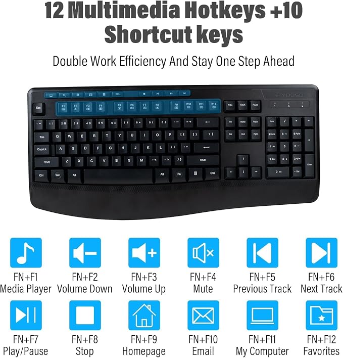 Wireless Keyboard and Mouse Combo,Soft Touch Quiet Keyboard Less Noise 90% | Ergonomic With Wrist Rest,2.4GHz 104 Keys Full Size,2400 DPI Mouse,For Office/Work/Home/PC Computer/Laptop,Black - Image 6