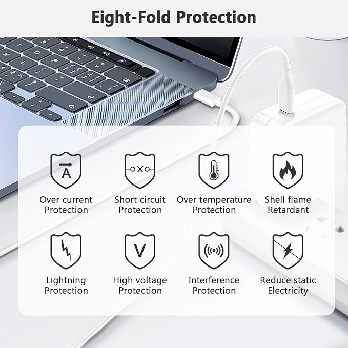 JEIBAO Mac Book Pro/Air Charger - 100W USB C Fast Charger Compatible with MacBook Pro/Air, M1 M2 M3 M4 M5, ipad Pro and All USB-C Laptops and Phones, 6.6ft Charger Cable - Image 4