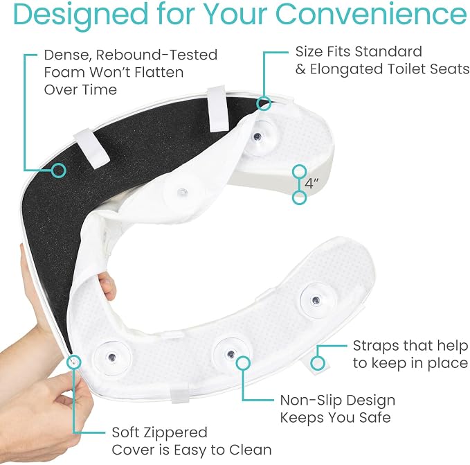 Vive Toilet Seat Riser Cushion for Seniors - Fits All Toilet Seats | Raised Toilet Seat with High-Density Foam for Elongated & Standard - Cushioned & Padded - Elevated Medical Handicap Lifter - Image 6