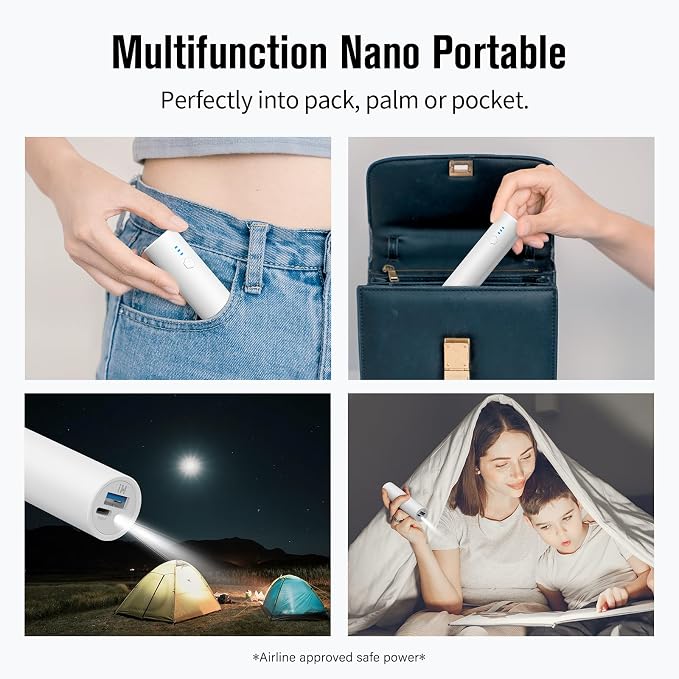 SIXTHGU Portable Charger, 5000mAh Mini Power Bank, S03 2-Pack Pocket Size Fast Charging USB-C (in&Out), PowerNano, Compatible with iPhone Series, Android Phone and More | Pocket-Size Cylindrical Design, 15W Fast Charging USB-C In&Out, LED Flashlight, f... - Image 7