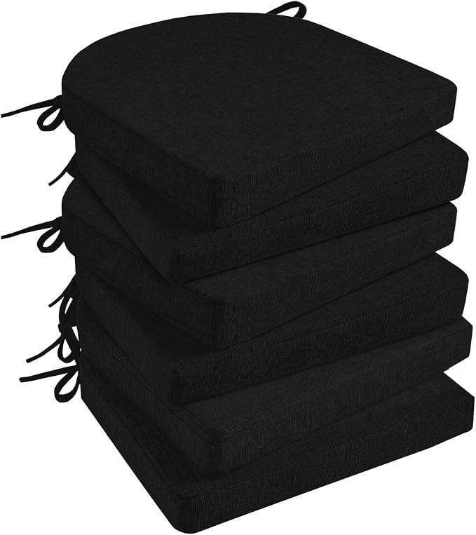 Basic Beyond Chair Cushions for Dining Chairs with Ties and Removable Cover, 2" Thick Seat Cushions for Kitchen Chairs, Set of 6, 17" x 16", Black by BasicBeyond