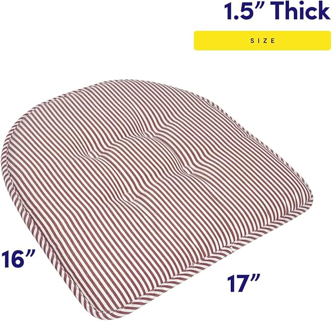Sweet Home Collection Chair Cushion Memory Foam Pads Tufted Slip Non Skid Rubber Back U-Shaped 17" x 16" Seat Cover, 6 Count (Pack of 1), Pinstripe Burgundy - Image 2