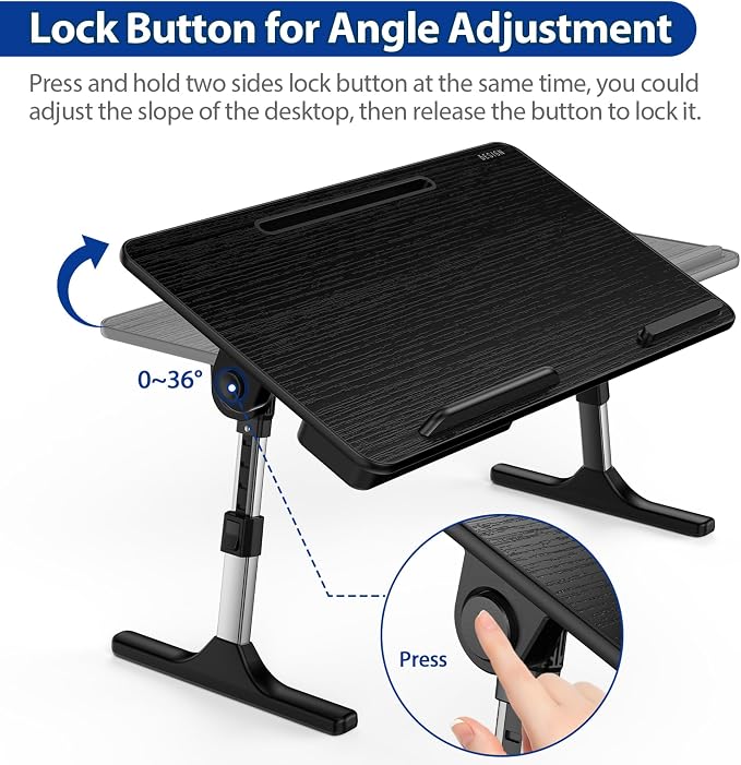 Besign LT05 Adjustable Laptop Table, Lap Desk, Portable Standing Bed Desk, Foldable Sofa Breakfast Tray, Notebook Computer Stand for Reading and Writing, Medium Size, Black - Image 4