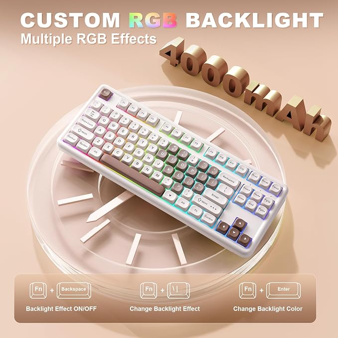 YUNZII B87 TKL Wireless Mechanical Keyboard (Brown Heart, MilkV2) | QMK/VIA, Wrist Rest, CreamyTyping, Cute MOA Keycaps, Gasket Mount, Hot Swap, RGB Backlit, NKRO, BT/2.4G/USB-C, for Win/Mac - Image 7