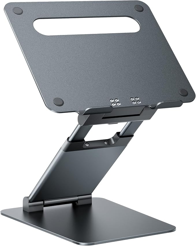 Nulaxy Pull-Out Height Adjustable Laptop Stand for Desk, 22 LB Support | Full Aluminum Standing Desk Holder, Vented Panel, Dual Foldable Design, Compatible with 10-17 Inch Laptops, Office Essentials by Nulaxy