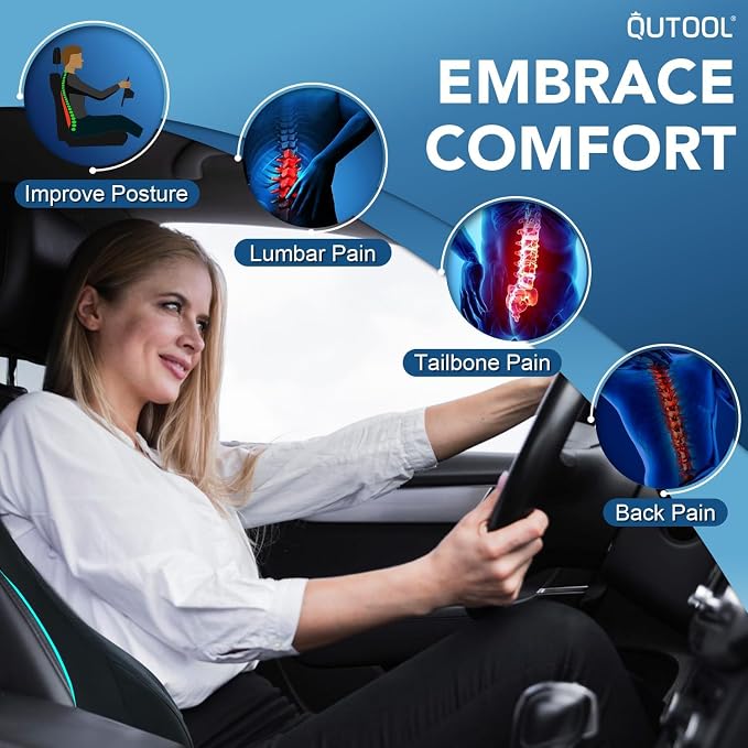 Lumbar Support Pillow for Car, Truck Accessories Travel Essentials, Memory Foam Back Cushion for Driving Seat, Back Pain Relief,Washable Cover, Lower Back Support Fits Most Cars(Black) - Image 2