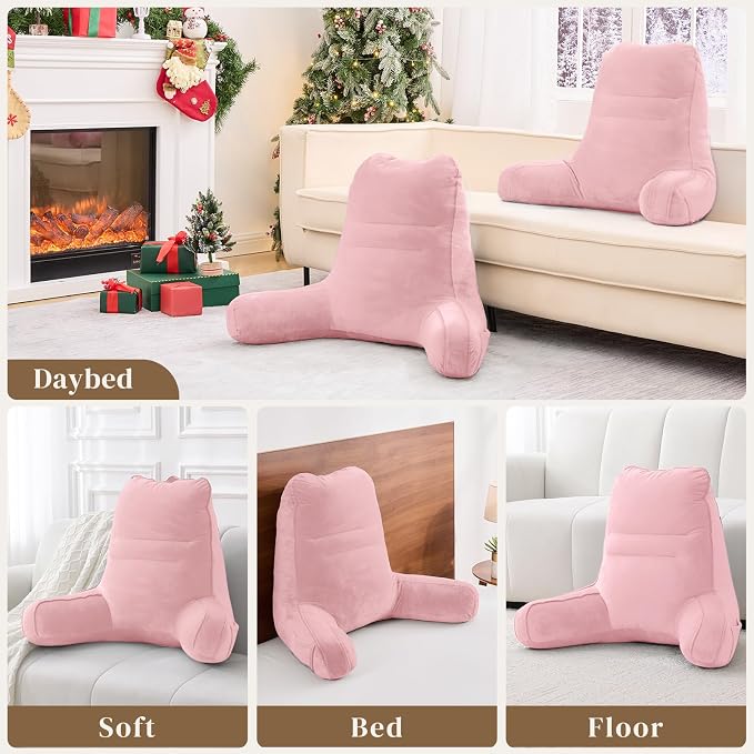 Sasttie Reading Pillow for Bed, Back Pillow for Sitting Up, Pink | 21" Backrest Support Cushion for Couch, Sofa, and Floor, Dorm Essentials, OEKO-TEX, Adjustable Down Alternative Fill - Image 7