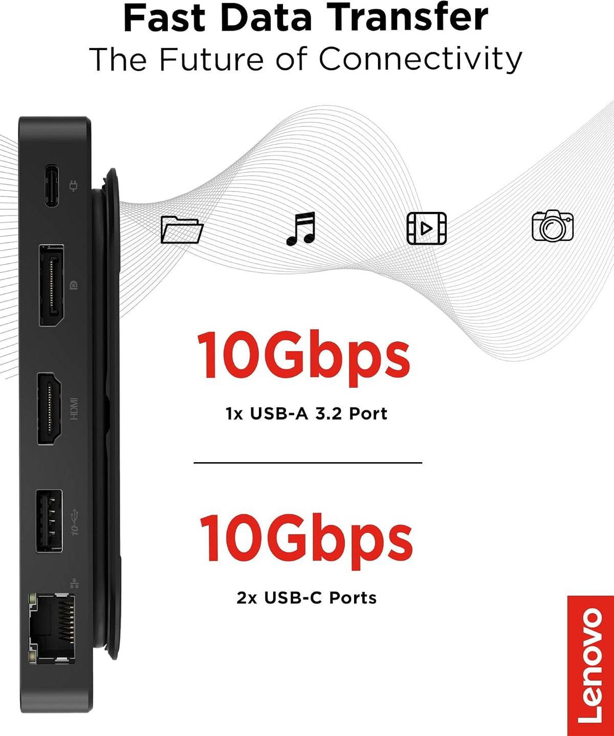 Lenovo USB-C Dual Display Travel Dock w/ 100W Power Adapter - 7 Ports, Integrated USB-C Cable, Universal Compatibility, Dual Displays at 4K - Black - Image 6