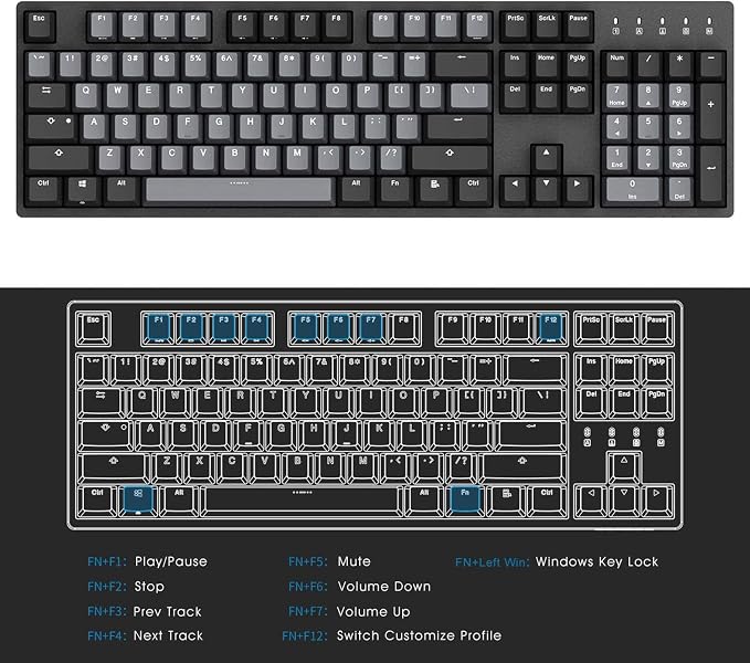 DURGOD K310 Corona White Backlit Full Size Mechanical Keyboard | 104 Keys Full Size | USB C Wired | Doubleshot PBT Keycaps | Programmable Keys | Windows & Mac (Corona, Cherry MX Silent Red Switch) - Image 7