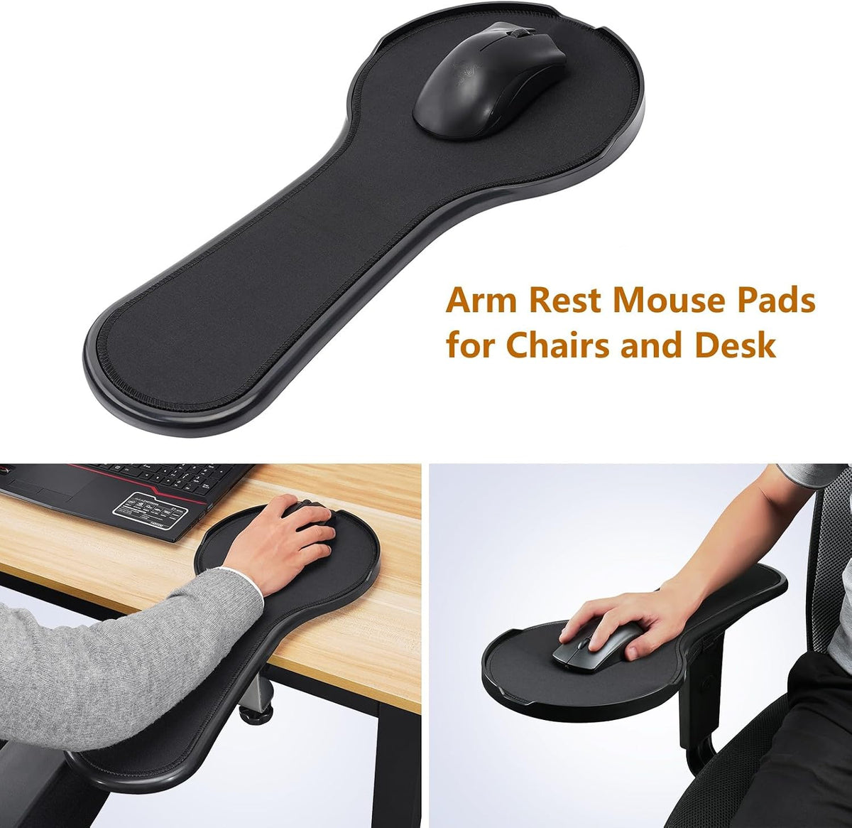Upgrade Chair arm Mouse pad, Ergonomic Arm Rest Mouse Pads for Chairs and Desk, Adjustable Mouse Tray,Forearms Pressure Relief Computer Desk Extender, Black (Black（YU8351）) - Image 2