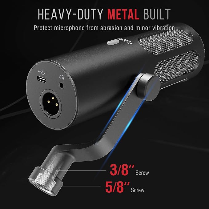 FIFINE AmpliTank Tank3 XLR/USB Podcast Dynamic Microphone for Streaming | Studio PC Streamer Mic, All Metal Built, with Mute Button, Headphone Jack, Volume Knob, for Vocal Voice Over Music Recording - Image 7
