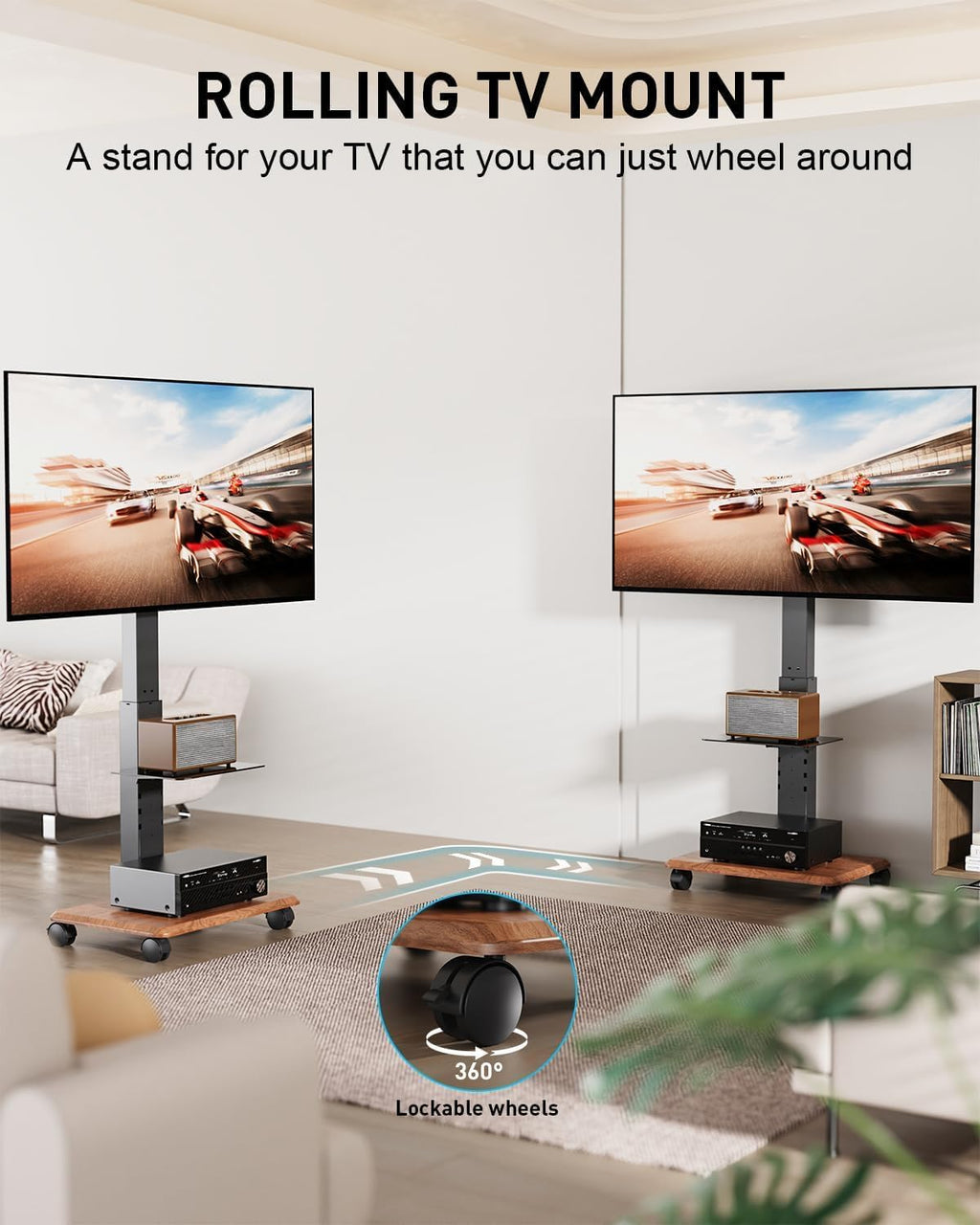 Heavy Duty Rolling TV Stand for 32-75 Inch TVs Holds up to 132 lbs - Image 3