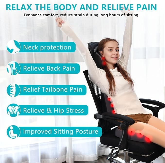 Lumbar Support with Car headrest Back Pillow for Chair Headrest Pillow with Gel Memory Foam Massage Point Memory Foam Back Pillow for Office Chair(Grey) - Image 2