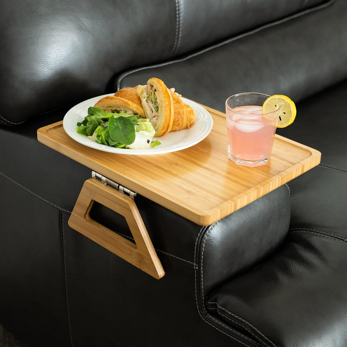Bamboo Trayble Couch Arm Table, Clip On Tray Sofa Table for Couches. Sofa Arm Tray for TV Dinners, Remotes, Drinks, Snacks and Small Spaces - 15.75 x 11inch, Beige - Image 6