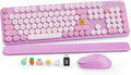 Wireless Keyboard and Mouse Combo, Round Keycaps, Full-Size Retro Typewriter Keyboard with Magnetic Wrist Rest, Tilt Legs, 2.4GHz Cordless Connection for Mac/Windows/PC, SABLUTE CK23, Lavender Purple | Full-Size Typewriter-Style Keyboard, Tilt Legs, 2.... by SABLUTE