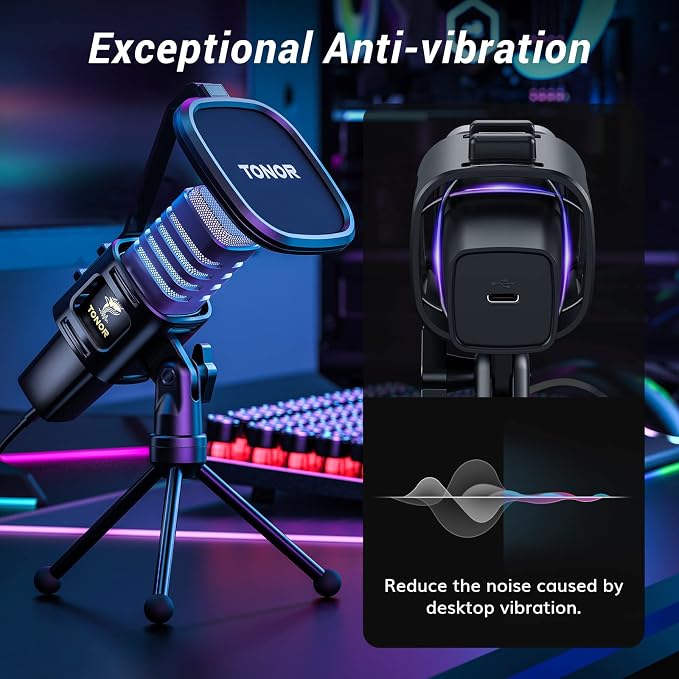 TONOR RGB USB Microphone, Cardioid Condenser Computer PC Mic with Tripod Stand, Pop Filter, Shock Mount for Gaming, Streaming, Podcasting, YouTube, Twitch, Compatible with Laptop Desktop,TC30 with RGB - Image 5