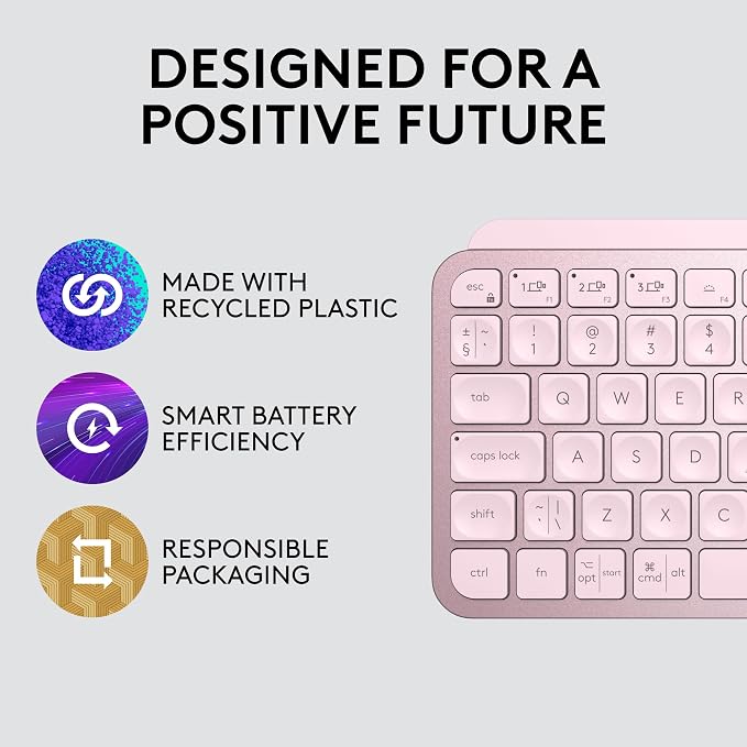 Logitech MX Keys Mini Minimalist Wireless Illuminated Keyboard - Rose | Minimalist, wireless, illuminated, compact, backlit, USB-C, compatible with macOS, iOS, Windows, Linux, Android, metal build - Image 5