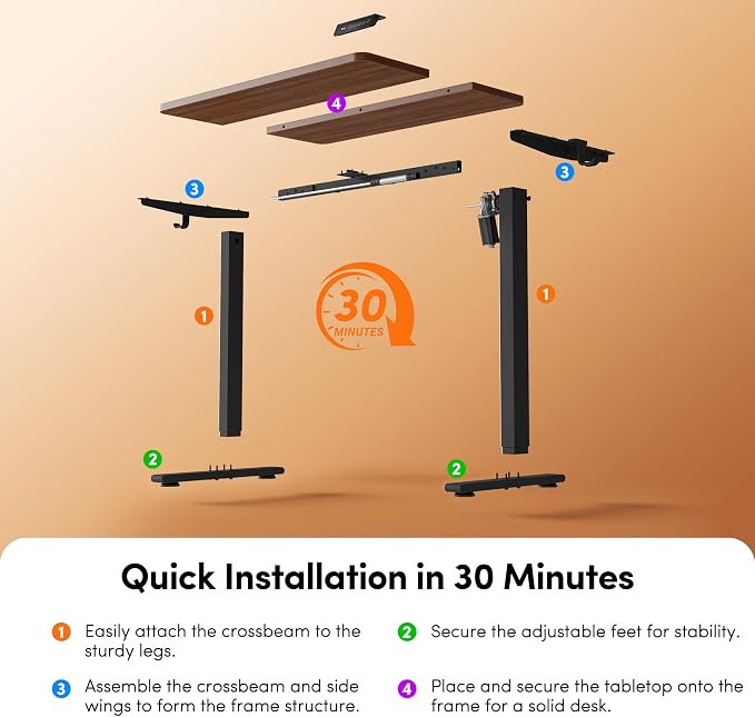 FEZIBO Standing Desk 32 × 19 Inch Electric Height Adjustable, Black Walnut | Sit and Stand Up Adjustable Desk, Home Office Computer Desk with 3 Customizable Memory Presets - Image 9