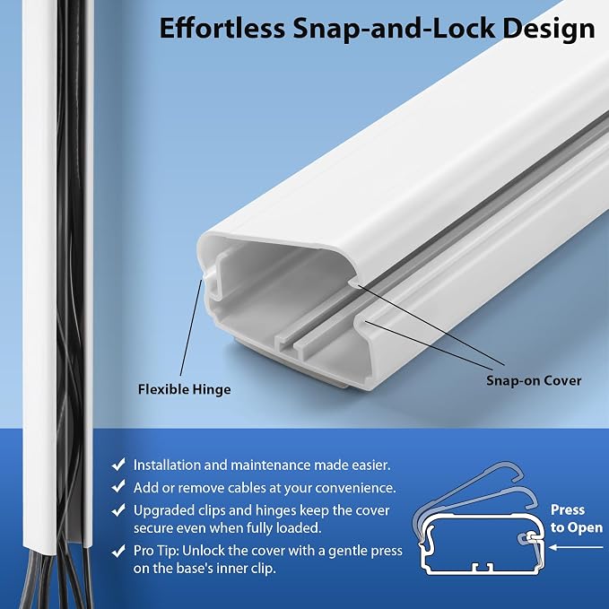 Cord Cover Wall 32in, TV Cord Hider for Wall Mounted TV, Large Cable Hider Kit for 3-6 Cords, Wire Management Raceway, White Wire Hider Concealer, 2 x L15.8in, W1.5in H0.75in - Image 5