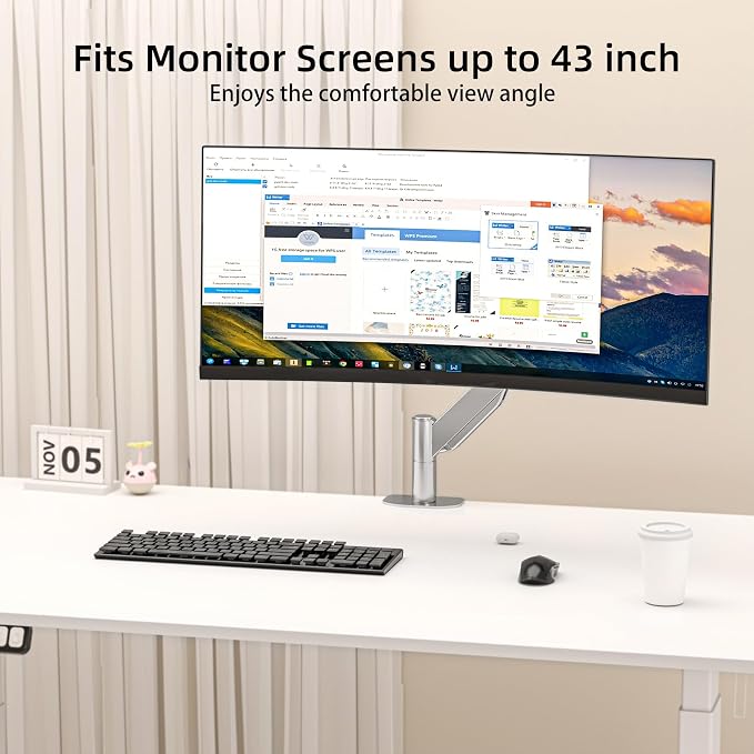 Suptek Ultrawide Monitor Arm Mount for 17 to 43 Inch Heavy Duty Curved Screen,Holds 28.6 lbs,Adjustable Gas Spring Monitor Arm Desk Mount Stand,75/100 Vesa Mount,Silver(MD71MS) - Image 4
