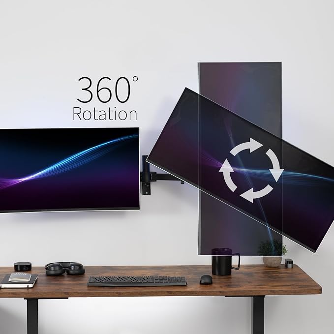 VIVO Premium Dual Ultra Wide LCD LED 27 to 38 inch Monitor Wall Mount, Heavy Duty, Telescoping Arms, Flush Wall Setup, Fits 2 Screens, Black, MOUNT-TS38B - Image 4
