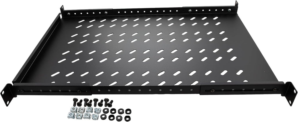 Vented 4-Post Shelf, Adjustable, Black, 650 mm Depth, 1U, 242 lbs, Cold Rolled Steel, CE Compliant - Image 3